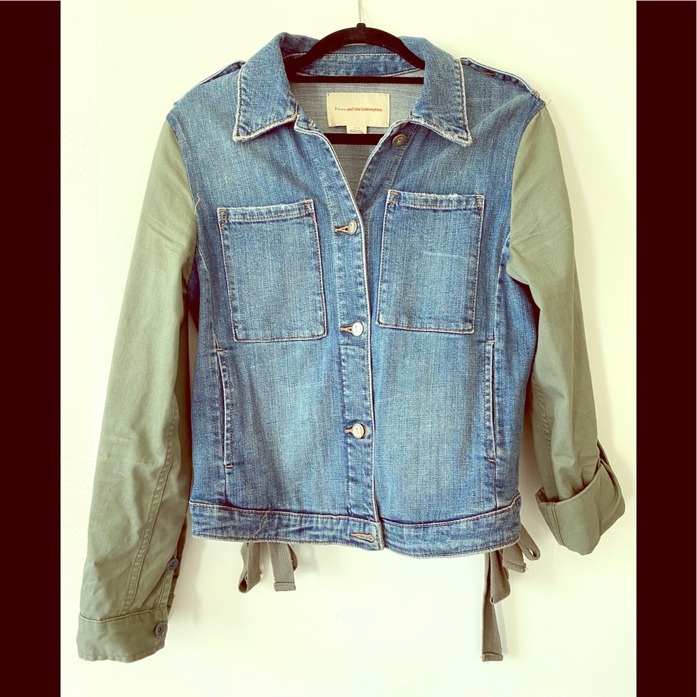 Anthropologie Pilcro denim jacket small with green - Picture 1 of 4